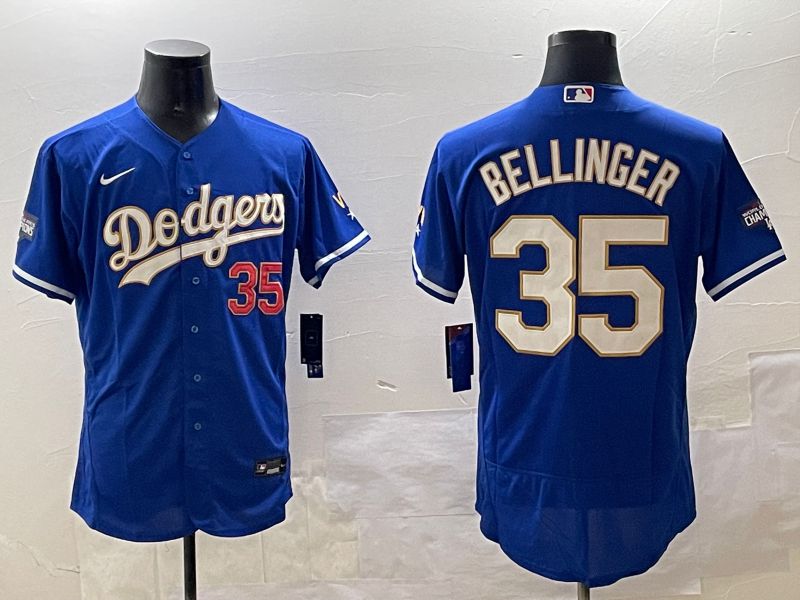 Men Los Angeles Dodgers #35 Bellinger Blue Gold Elite 2025 Nike MLB Jersey style 5
